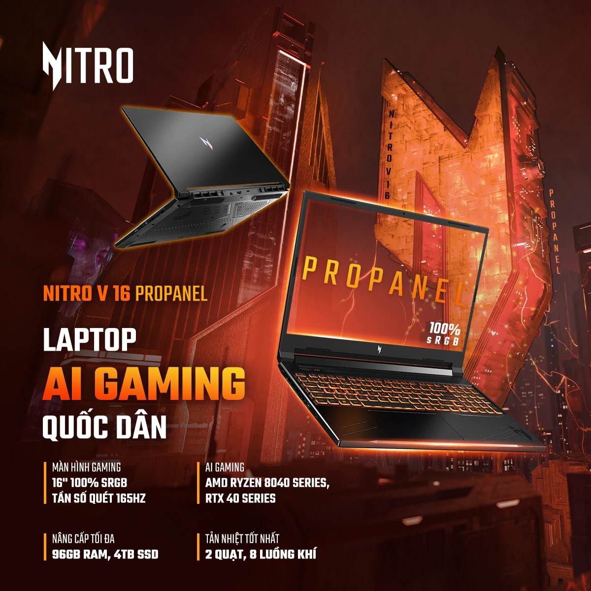 Acer Gaming Nitro V 16 ProPanel ANV16-41 - Laptop Gaming AI Màn Hình 16 Inch 165Hz 100 sRGB