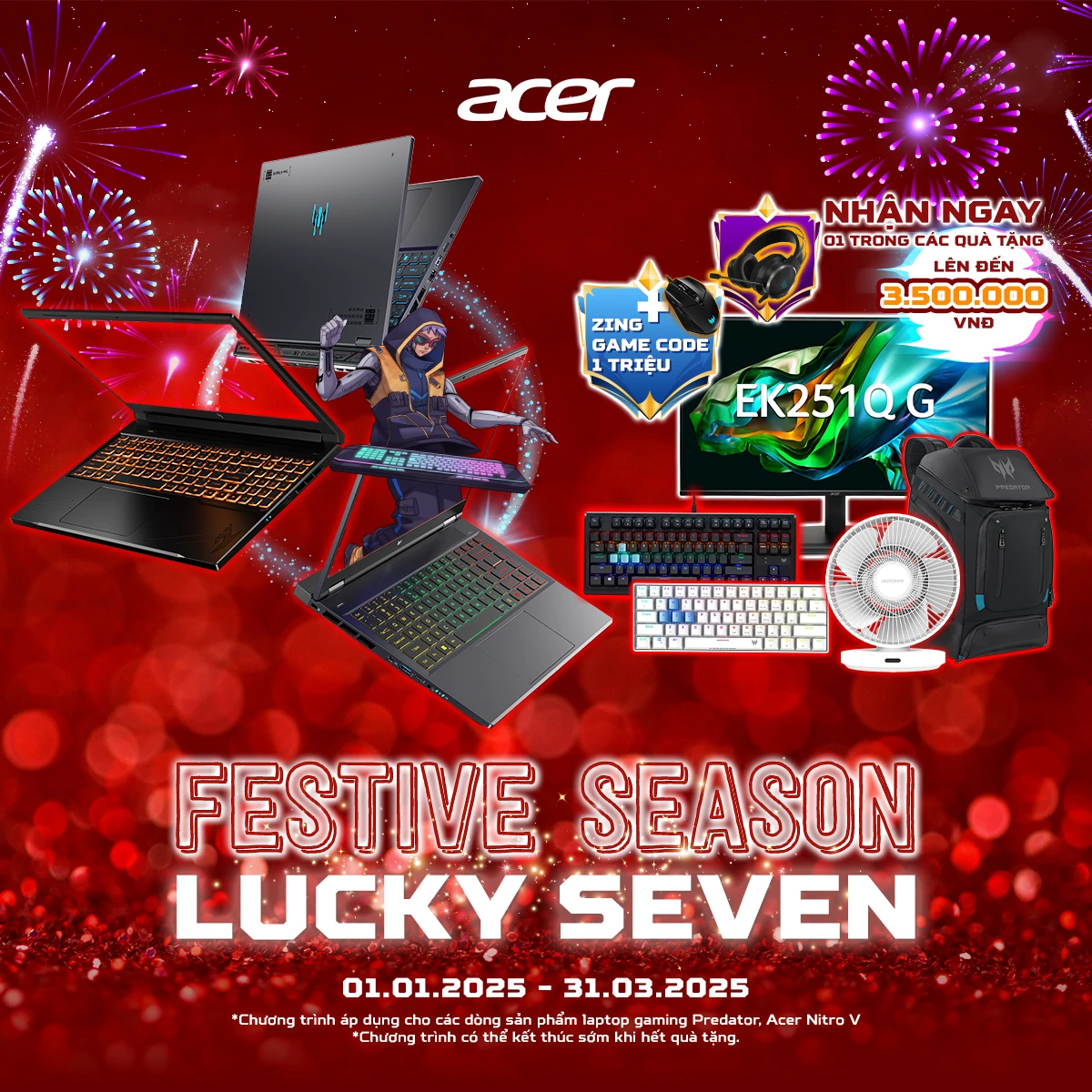 ƯU ĐÃI ACER FESTIVE SEASON LUCKY SEVEN - MUA LAPTOP GAMING ACER NITRO & PREDATOR NHẬN QUÀ MAY MẮN TRỊ GIÁ LÊN ĐẾN 3.5 TRIỆU ĐỒNG - ACER VIETNAM - 1200X1200