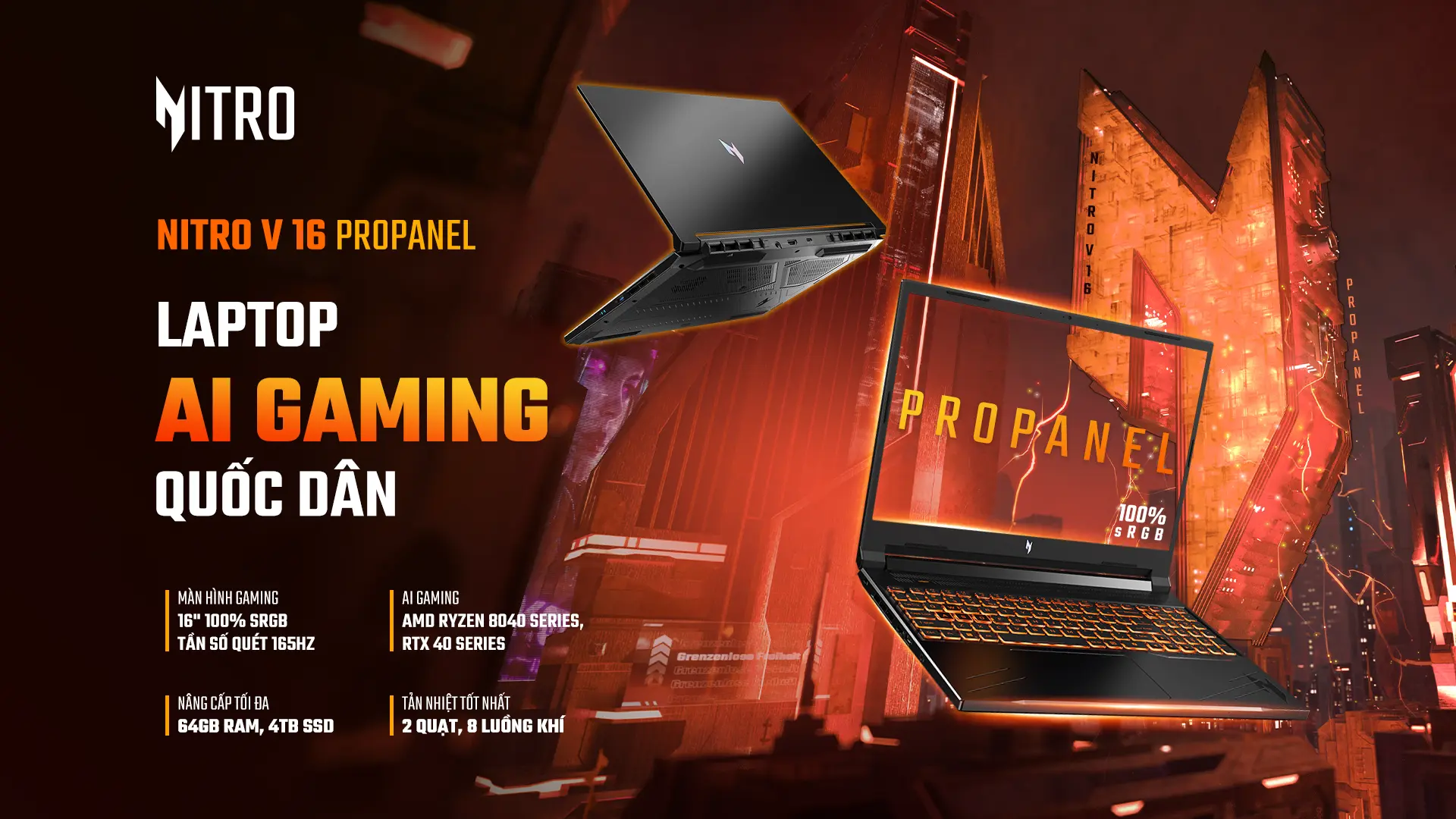 Acer Gaming Nitro V 16 ProPanel - Laptop Gaming Quốc Dân Màn Hình 16 Inch 165Hz 100% sRGB