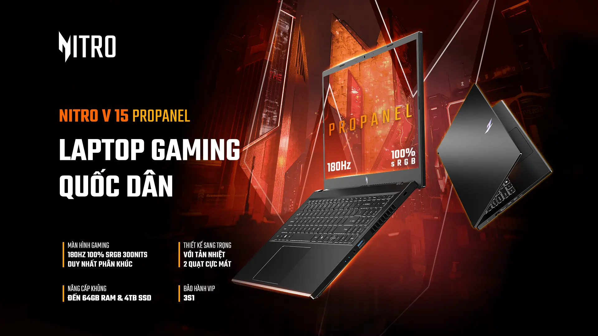 Laptop Gaming Acer Nitro V 15 ProPanel - Laptop Gaming Quốc Dân 2024 180Hz 100% sRGB