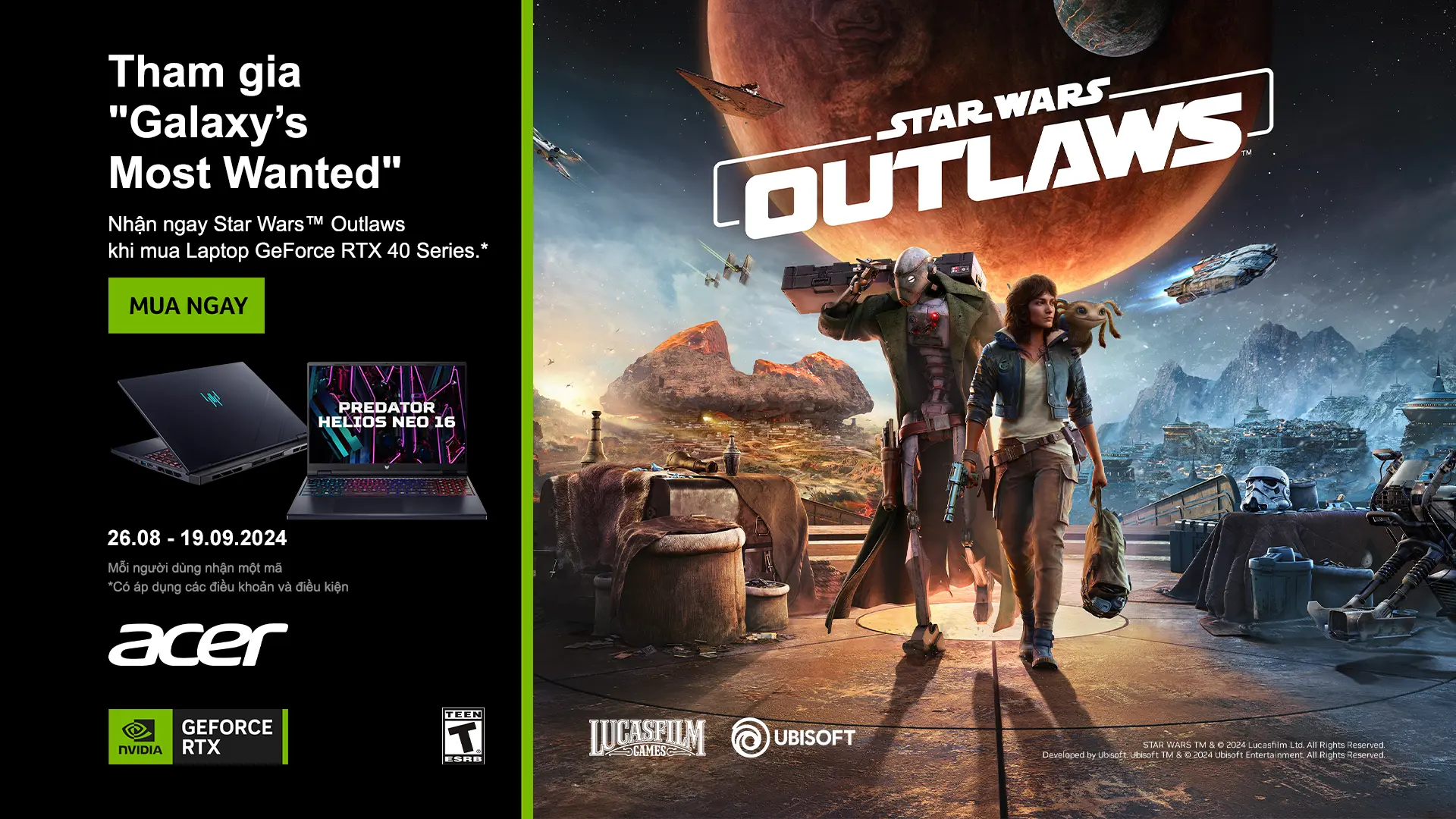 Acer Predator X NVIDIA - Nhận Game Star Wars Outlaws Khi Mua Laptop Gaming Acer RTX 40 Series - KV