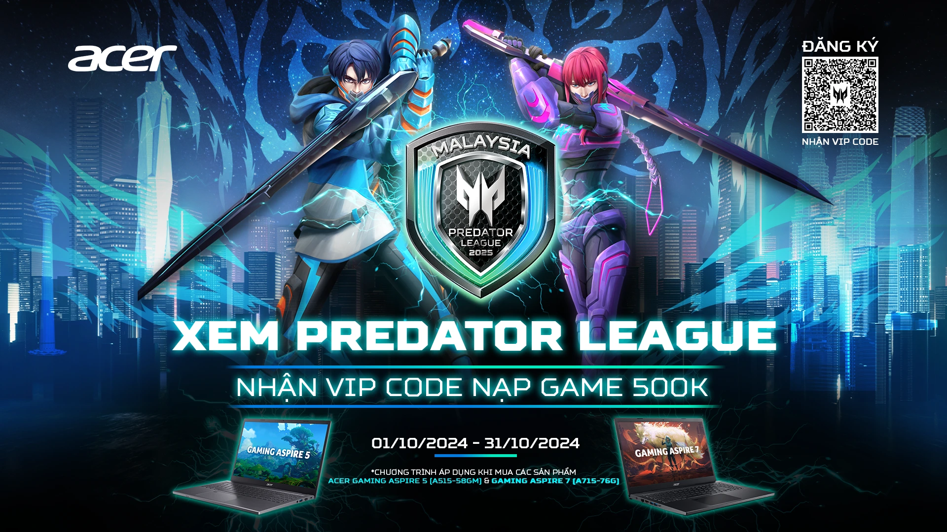 Ưu Đãi Predator League 2025 - Xem Predator League Nhận VIP Code Nạp Game 500K - Acer Việt Nam - KV