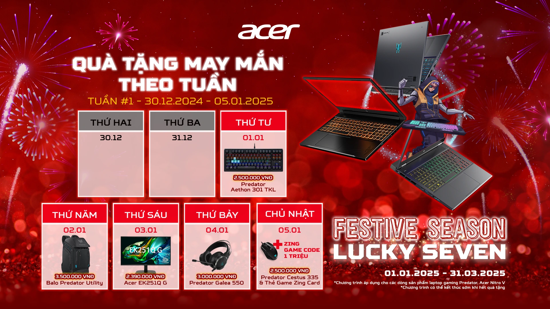 ƯU ĐÃI ACER FESTIVE SEASON LUCKY SEVEN - MUA LAPTOP GAMING ACER NITRO & PREDATOR NHẬN QUÀ MAY MẮN TRỊ GIÁ LÊN ĐẾN 3.5 TRIỆU ĐỒNG - ACER VIETNAM