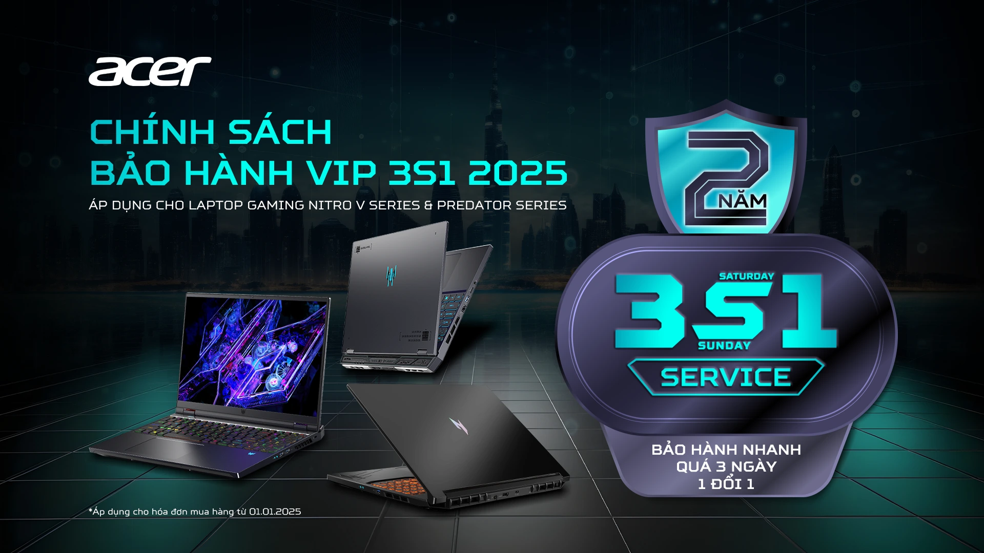 Chính Sách Bảo Hành VIP 2 Năm 3S1 2025 - Gaming Nitro V & Predator - 1920x1080